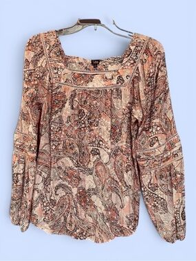 Lee Floral Paisley Pullover Boho Blouse Sz M